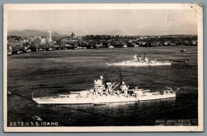 Postcard RPPC c1930s USS Idaho In Harbor BB-42 US Navy Pacific Aerial Surveys