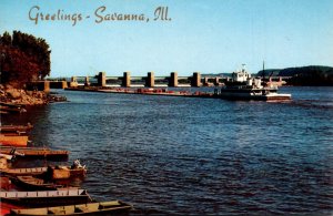 Greetings From Savanna Illinois Showing U S Government Dam On The Mississippi...