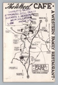 Chemult Oregon Map Ad The Wheel Cafe Speed o Map Postcard 