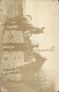 Farmer w/ His Two Horses Old Windmill c1910 Real Photo Postcard