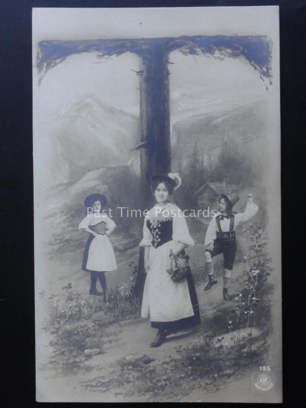 Letter T Studio Greeting Postcard c1902 UB by NPG Musterschutz No.195