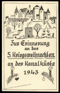 3rd Reich Germany 1943 English Channel Weihnacht Christmas Card Cover UNU 100676