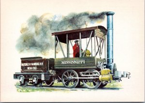 Postcard Train Art -Illinois Central Natchez Hamburg Railways engine Mississippi