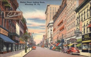 Wheeling West Virginia WV Street Scene Cars c1940s Linen Postcard