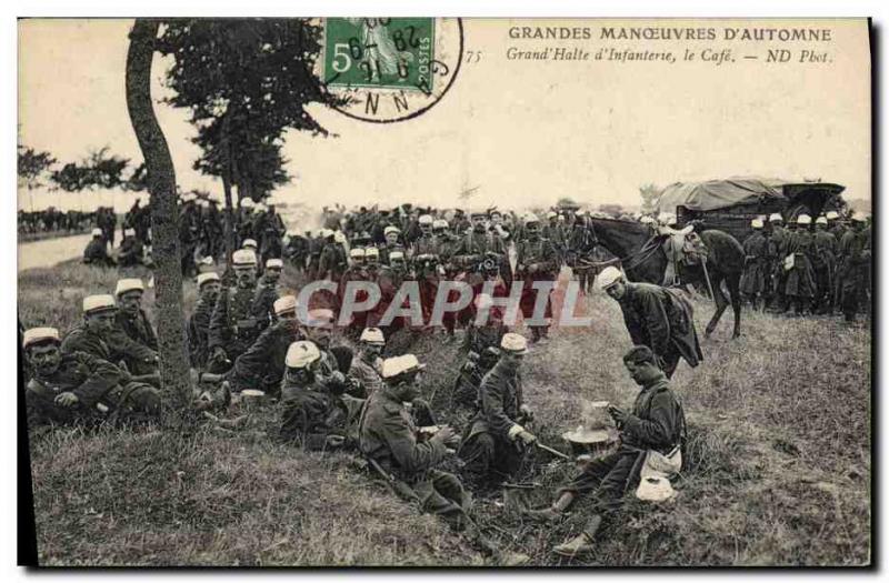 Postcard Old Army Maneuvers d & # 39automne Grand Halte d & # 39infanterie Cafe