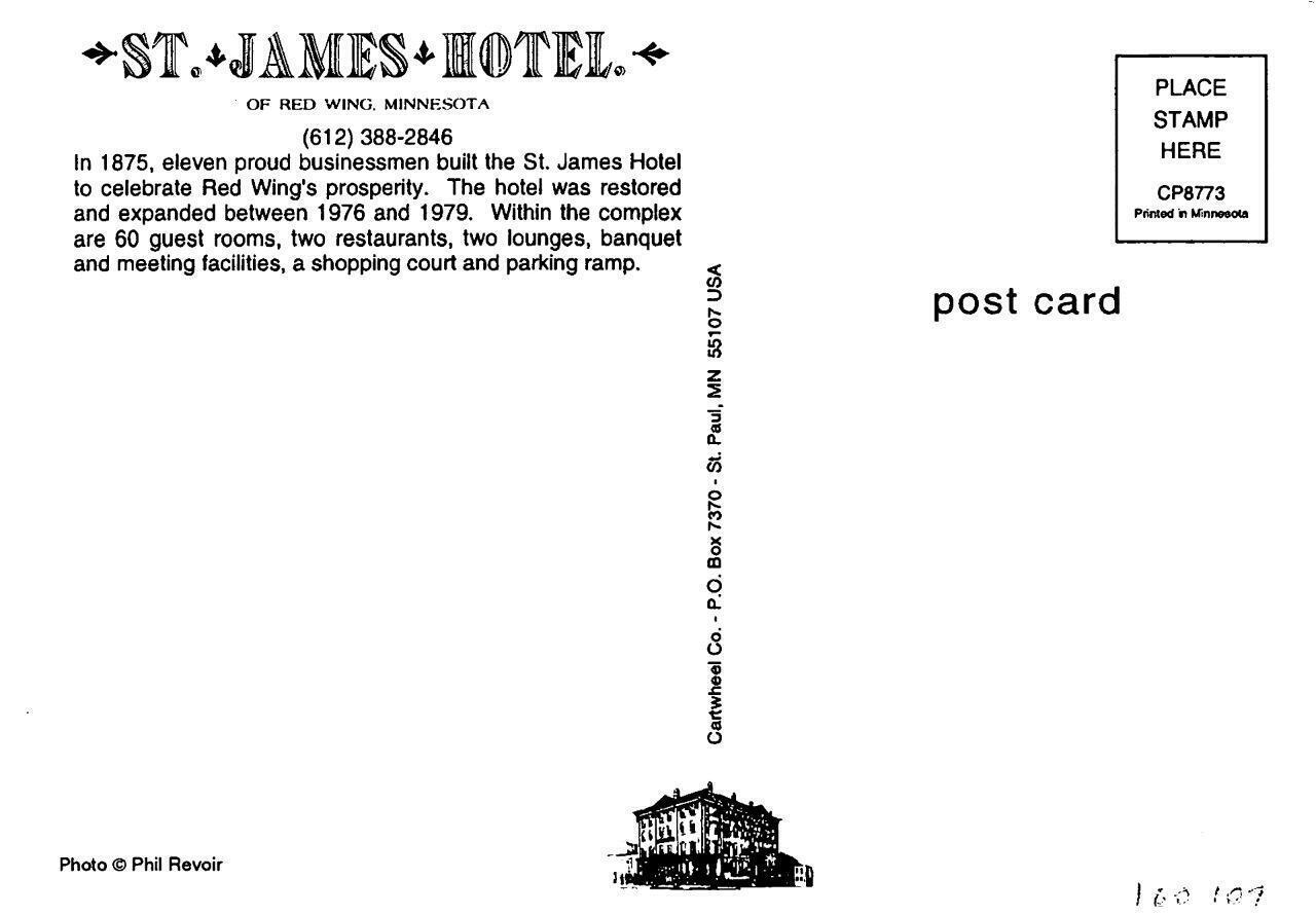 Red Wing, MN Minnesota ST JAMES HOTEL Rooms & Beds/Quilts ROADSIDE 4X6