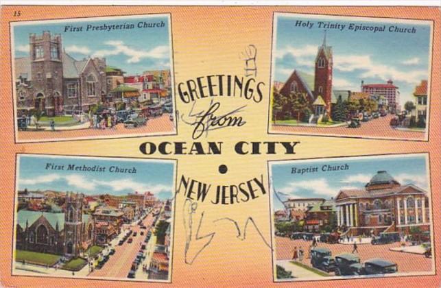 New Jersey Greetings From Ocean City Showing Churches 1964