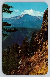 Pikes Peak in Colorado from Rampart Range Road Over Ute Pass VTG Postcard 0828