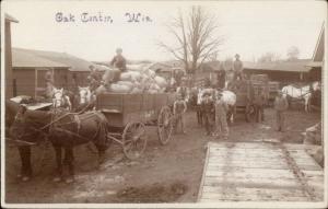 Oak Center Stockyards Oakfield WI Street Horse Wagons CRISP RPPC c1910