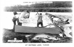 J37/ Exaggeration RPPC Postcard 40s Watson Lake Yukon Canada Fishing  153
