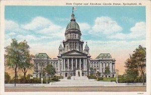 State Capitol And Abraham Lincoln Statue Springfield Illinois 1940