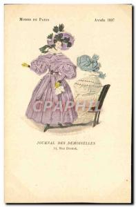 Postcard Old Fashion Headdress Journal Female damselflies Rue Drouot Year 1837