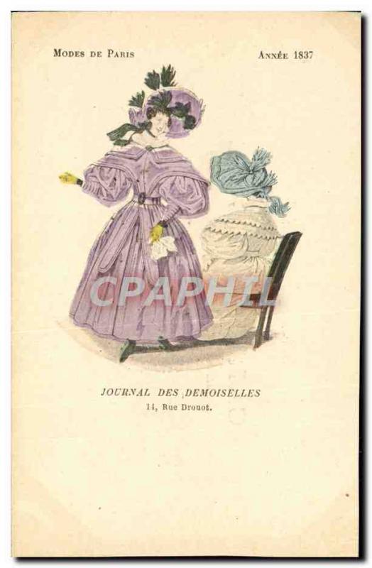 Postcard Old Fashion Headdress Journal Female damselflies Rue Drouot Year 1837