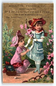 c1880 BOSTON MASS MOULTON TERRY & CO FINE CLOTHING WASHINGTON TRADE CARD Z1458