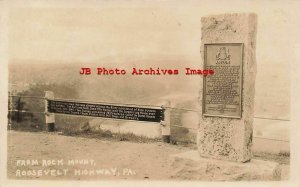 PA, Rock Mount, Pennsylvania, RPPC, Roosevelt Highway, Asylum Memorial Plaque