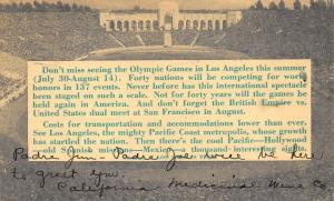 1932 Summer Olympics Games X Olympiad Advertising Postcard