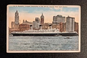 Mint Vintage SS Majestic Leaving New York Harbor Picture Postcard