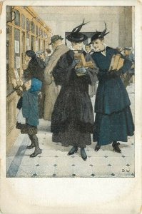 War Postcard; B. Wennenberg, Stylish Ladies at Post Office Receive Gifts of Love