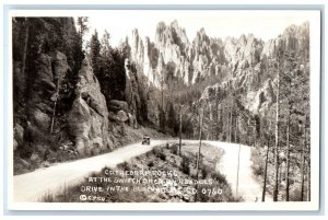 c1940's Cathedral Rocks Needles Drive In The Black Hills SD RPPC Photo Postcard