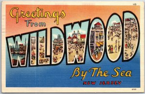 VINTAGE POSTCARD LARGE LETTERS GREETINGS FROM WILDWOOD BY THE SEA N.J. 1939