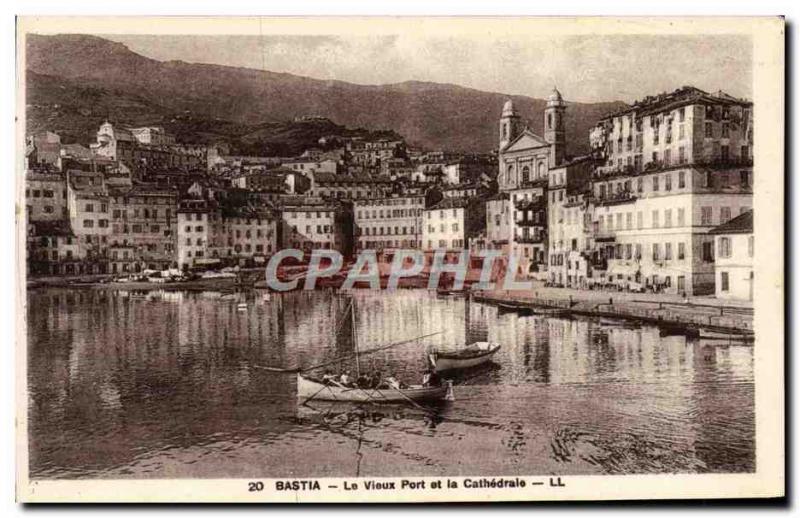 Old Postcard Bastia The old port and the cathedral