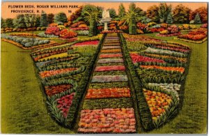 Flower Beds, Roger Williams Park Providence RI c1942 Vintage Postcard C08