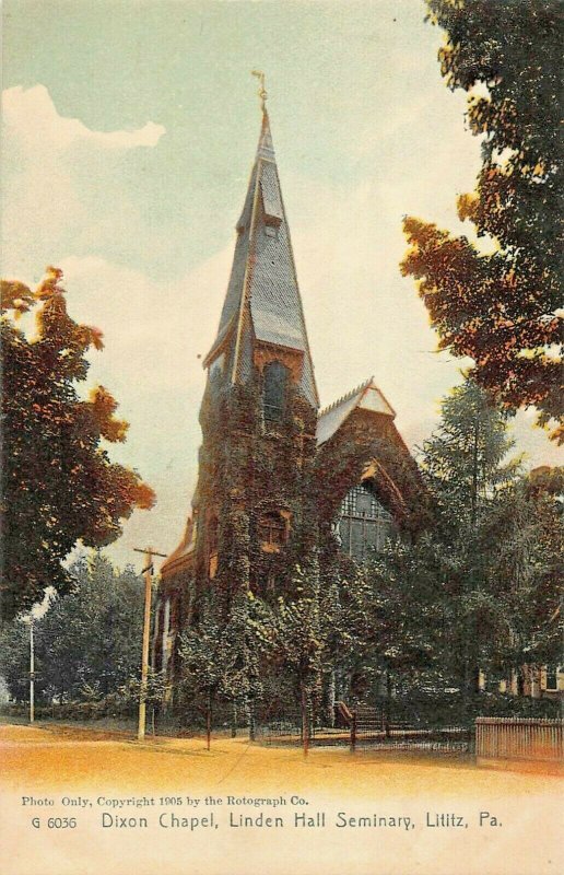 LITITZ PA DIXON CHAPEL-LINDEN HALL~1900s ROTOGRAPH TINTED PHOTO POSTCARD