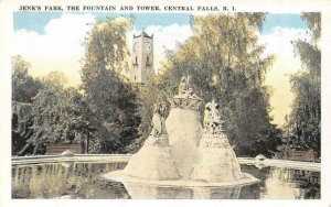 CENTRAL FALLS, Rhode Island RI   JENKS PARK FOUNTAIN & TOWER  ca1920's Postcard