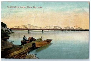 1908 Combination Bridge Boat Scene Sioux City Iowa IA Posted Vintage Postcard