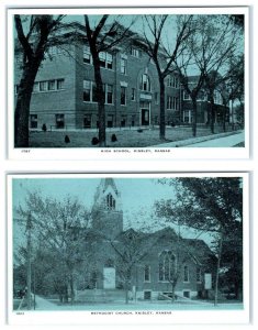 2 Postcards KINSLEY, Kansas KS ~ HIGH SCHOOL & METHODIST CHURCH Edwards County