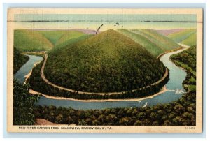 1938 Bird's Eye View New River Canyon From Grandview West Virginia WV Postcard 