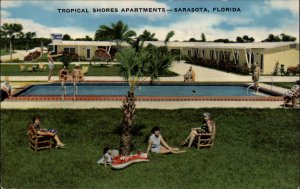 Sarasota Florida FL Swimming Pool Motel 1950s-60s Postcard