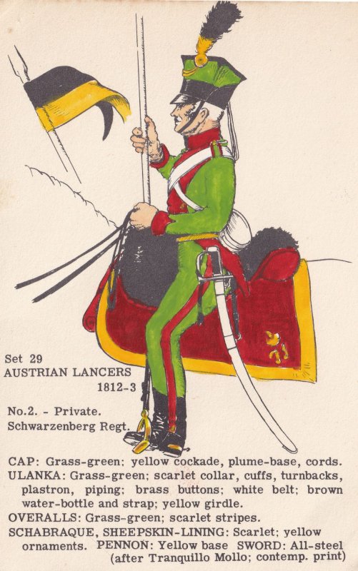 Austrian Private Lancer Schwarzenberg Regiment Napoleonic War Uniform Postcard