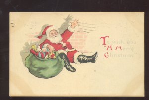 SITTING SANTA CLAUS RED ROBE GREEN SACK 1910 DENVER COLO. VINTAGE POSTCARD