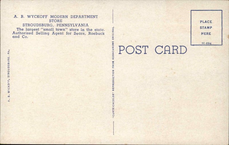 Stroudsburg Pennsylvania PA Wyckoff Department Store Vintage Postcard