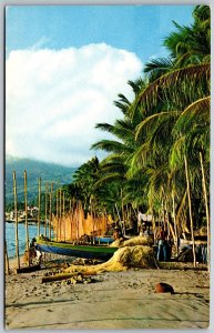 Vtg Martinique St Pierre Fisherman Gathering the Nets Postcard