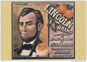 Fruit Label on postcard , 1980s ; LINCOLN , Sunkist Orange Label