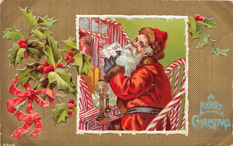 G7/ Santa Claus Christmas Postcard c1910 Telephone List Gold-Lined 13