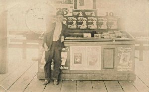 The Weirs NH Railroad Station Tobacco Stand Real Photo Postcard