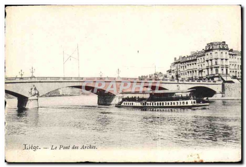 Old Postcard Liege Le Pont des Arches Boat Peniche