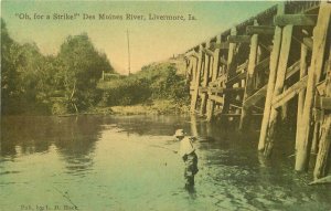 C-1910 Fishing Railroad Bridge Des Moines River Livermore Iowa Postcard 20-10380