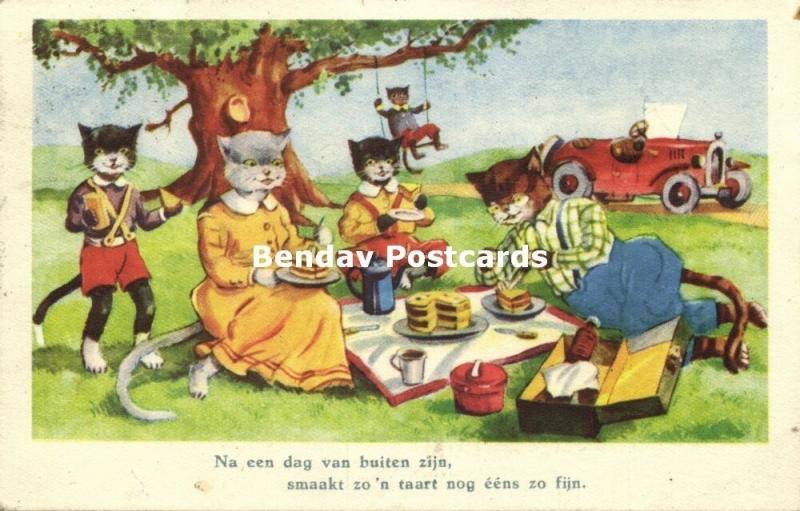 Dressed Cats, Family having a Picnic (1950s)