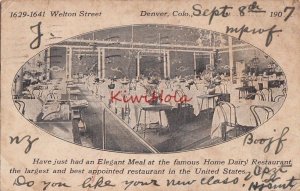 Postcard Home Dairy Restaurant Denver CO 1907