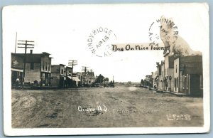 ORISKA N.DAKOTA DOG ON NICE TOWN COLLAGE ANTIQUE REAL PHOTO POSTCARD RPPC