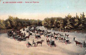 BUENOS AIRES ARGENTINA CORSO EN PALERMO HORSE CARRIAGES POSTCARD 1913