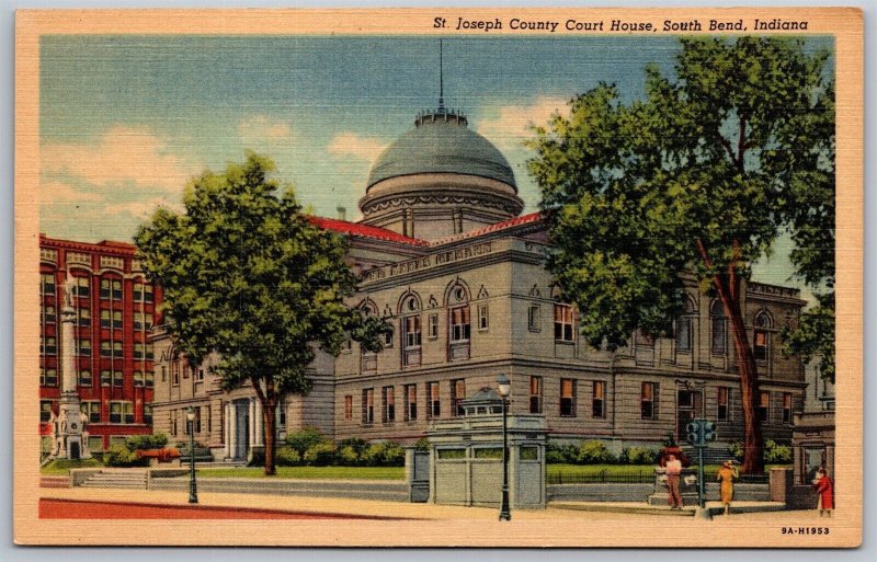 Vtg South Bend Indiana IN St Joseph County Court House 1930s View Linen Postcard