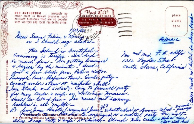 Postcard Hawaii Red Anthurium