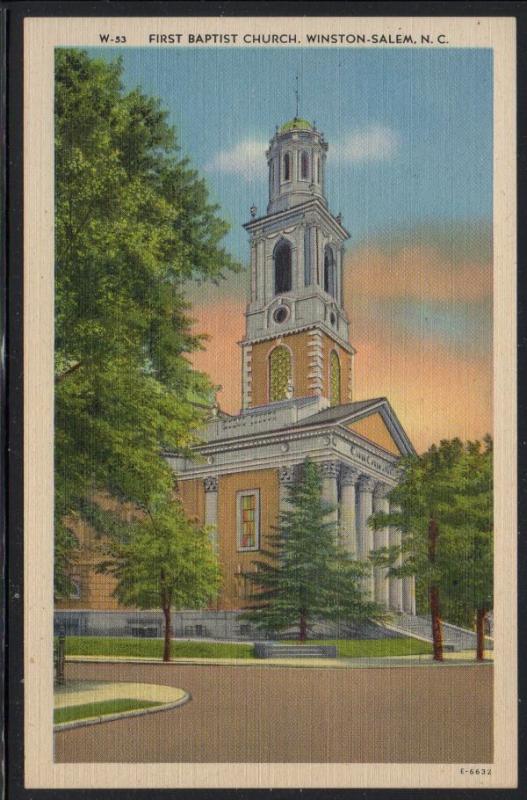 North Carolina colour PC First Baptist Church Winston-Salem  unused