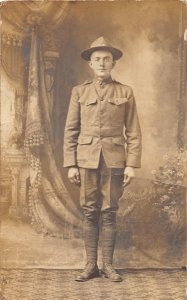 J56/ Interesting RPPC Postcard U.S. Army Soldier c1910-20 Uniform Studio 126