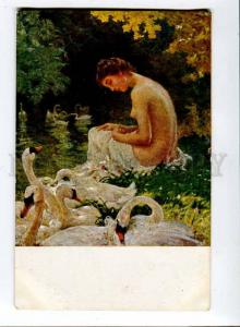 257401 NUDE Young LEDA Nymph SWAN by LUIGI ROSSI vintage PC 